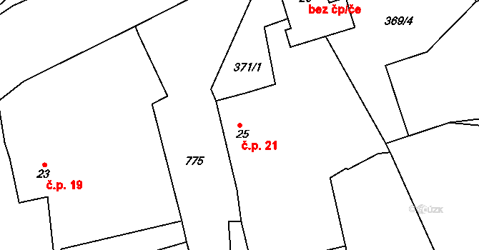 Lány 21, Červené Janovice na parcele st. 25 v KÚ Vilémovice u Červených Janovic, Katastrální mapa