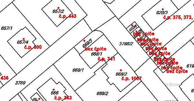 Žižkov 341, Kutná Hora na parcele st. 668/1 v KÚ Kutná Hora, Katastrální mapa