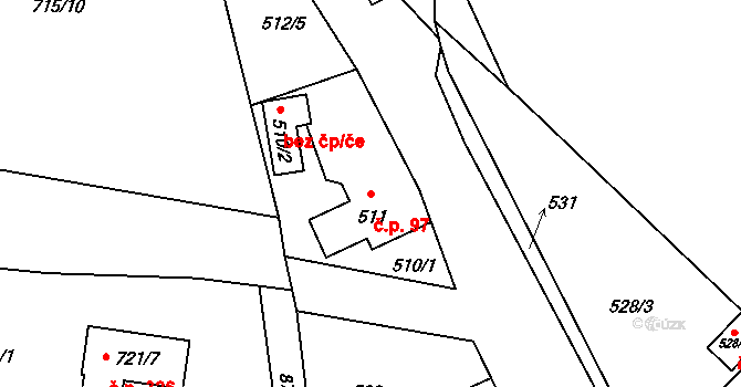 Černé Budy 97, Sázava na parcele st. 511 v KÚ Černé Budy, Katastrální mapa