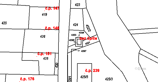 Šebrov-Kateřina 118328301 na parcele st. 425/9 v KÚ Šebrov, Katastrální mapa