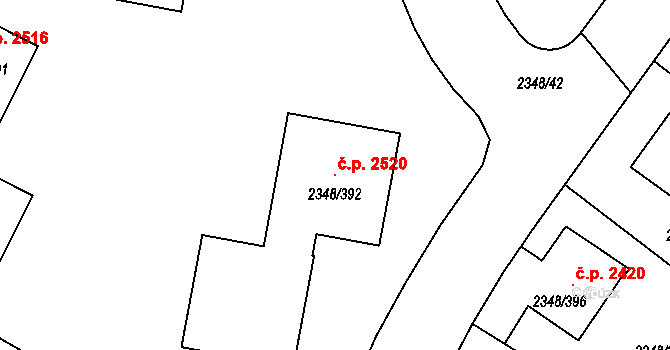 Pelhřimov 2520 na parcele st. 2348/392 v KÚ Pelhřimov, Katastrální mapa