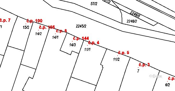 Troubky 4, Troubky-Zdislavice na parcele st. 11/1 v KÚ Troubky, Katastrální mapa