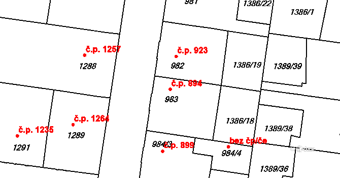 Nymburk 894 na parcele st. 983 v KÚ Nymburk, Katastrální mapa