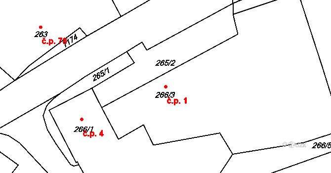 Knínice 1 na parcele st. 266/3 v KÚ Knínice, Katastrální mapa