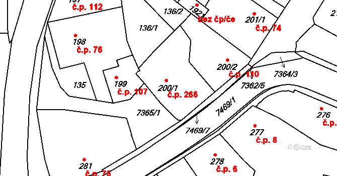 Telč-Štěpnice 266, Telč na parcele st. 200/1 v KÚ Telč, Katastrální mapa
