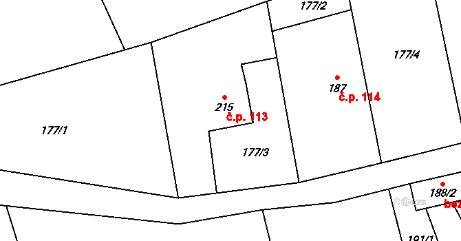 Karpentná 113, Třinec na parcele st. 215 v KÚ Karpentná, Katastrální mapa