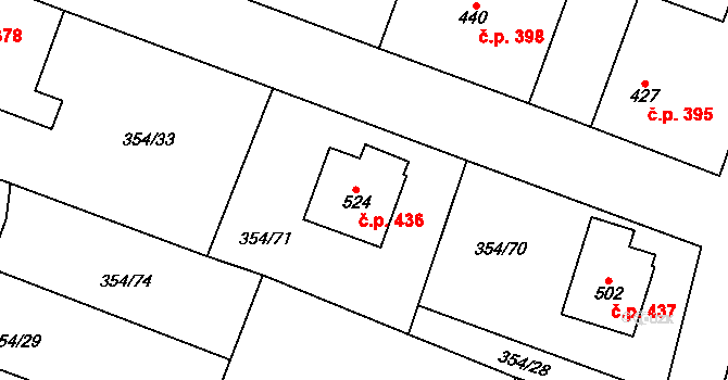 Rožďalovice 436 na parcele st. 524 v KÚ Rožďalovice, Katastrální mapa