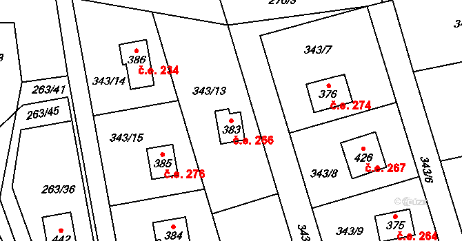 Hostěradice 266, Kamenný Přívoz na parcele st. 383 v KÚ Hostěradice, Katastrální mapa