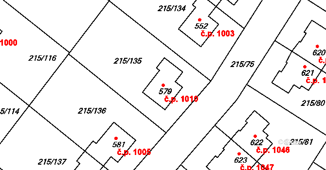 Rudná 1010 na parcele st. 579 v KÚ Hořelice, Katastrální mapa