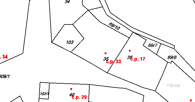 Drchlava 33, Chlum na parcele st. 35 v KÚ Drchlava, Katastrální mapa