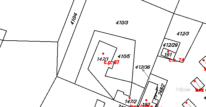 Hamr na Jezeře 87 na parcele st. 147/1 v KÚ Hamr na Jezeře, Katastrální mapa