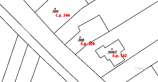 Zakřany 206 na parcele st. 368 v KÚ Zakřany, Katastrální mapa