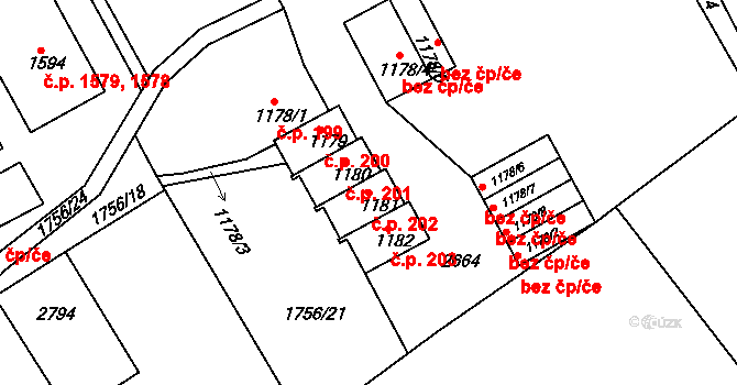 Tišnov 202 na parcele st. 1181 v KÚ Tišnov, Katastrální mapa