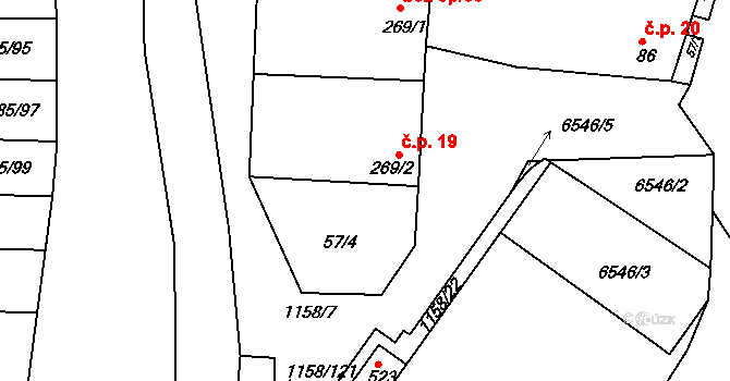 Archlebov 19 na parcele st. 269/2 v KÚ Archlebov, Katastrální mapa