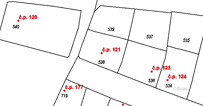 Vacenovice 121 na parcele st. 538 v KÚ Vacenovice u Kyjova, Katastrální mapa