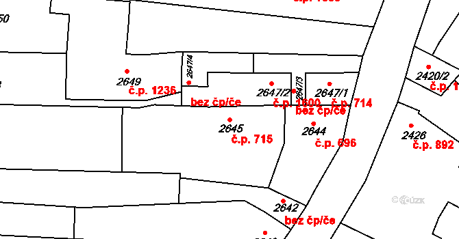 Vracov 715 na parcele st. 2645 v KÚ Vracov, Katastrální mapa