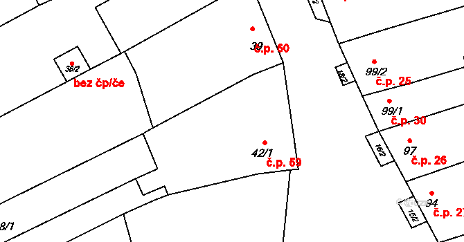 Želetice 59 na parcele st. 42/1 v KÚ Želetice u Kyjova, Katastrální mapa