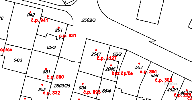 Kyjov 1127 na parcele st. 2047 v KÚ Kyjov, Katastrální mapa