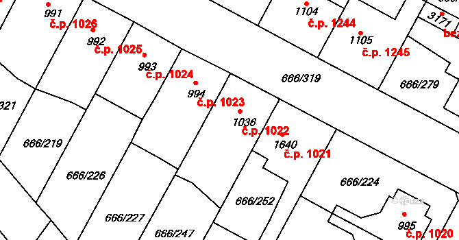 Veselí nad Moravou 1022 na parcele st. 1036 v KÚ Veselí-Předměstí, Katastrální mapa