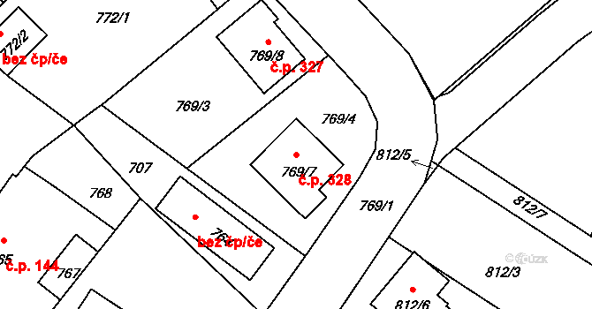 Stonařov 328 na parcele st. 769/7 v KÚ Stonařov, Katastrální mapa