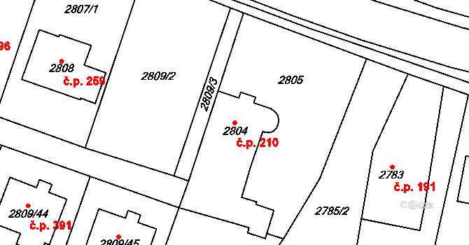 Nosálovice 210, Vyškov na parcele st. 2804 v KÚ Vyškov, Katastrální mapa