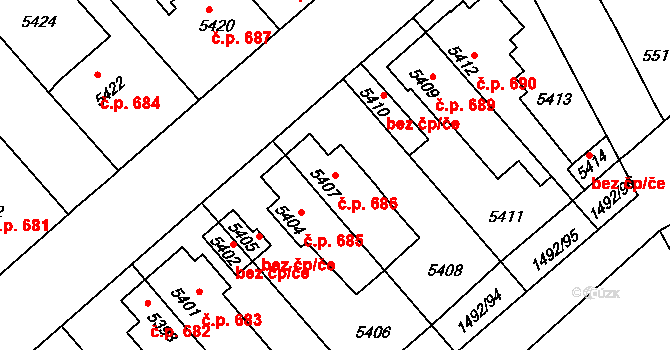 Kročehlavy 686, Kladno na parcele st. 5407 v KÚ Kročehlavy, Katastrální mapa