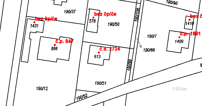 Těptín 2724, Kamenice na parcele st. 613 v KÚ Těptín, Katastrální mapa
