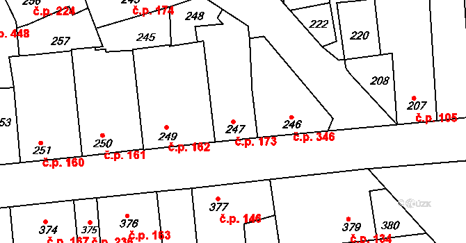 Švermov 173, Kladno na parcele st. 247 v KÚ Motyčín, Katastrální mapa