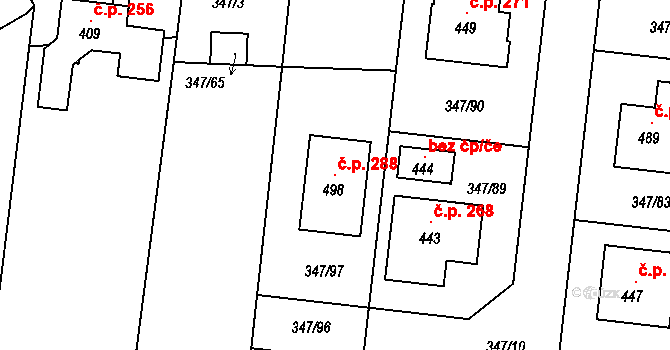 Slatina 288, Hradec Králové na parcele st. 498 v KÚ Slatina u Hradce Králové, Katastrální mapa