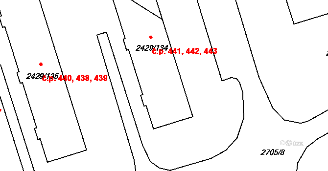 Dačice V 441,442,443, Dačice na parcele st. 2429/134 v KÚ Dačice, Katastrální mapa