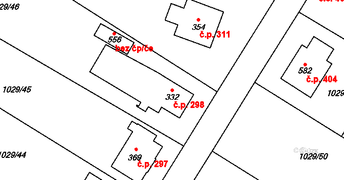Lomnice 298 na parcele st. 332 v KÚ Lomnice u Tišnova, Katastrální mapa