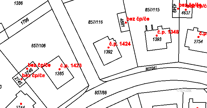 Blansko 1424 na parcele st. 1392 v KÚ Blansko, Katastrální mapa