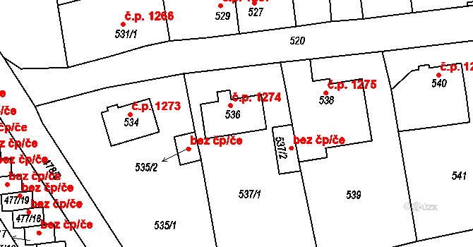 Tachov 1274 na parcele st. 536 v KÚ Tachov, Katastrální mapa
