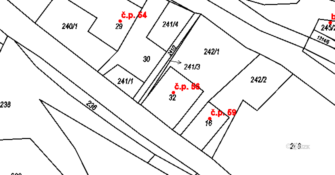 Pustá Kamenice 56 na parcele st. 32 v KÚ Pustá Kamenice, Katastrální mapa