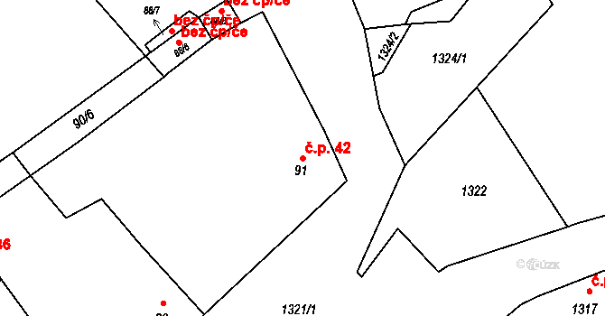 Horka nad Moravou 42 na parcele st. 91 v KÚ Horka nad Moravou, Katastrální mapa