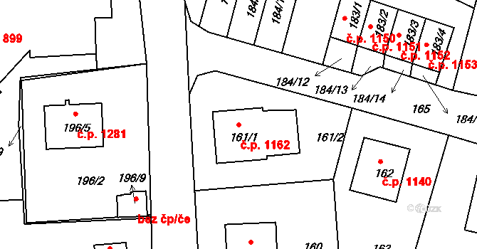Hořovice 1162 na parcele st. 161/1 v KÚ Velká Víska, Katastrální mapa