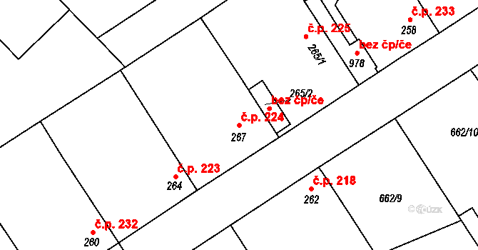 Brozany nad Ohří 224 na parcele st. 267 v KÚ Brozany nad Ohří, Katastrální mapa
