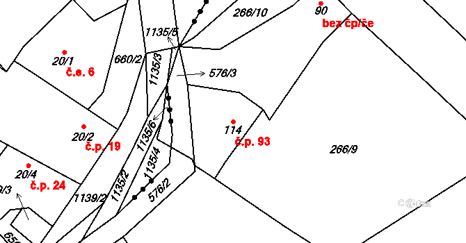 Hrušovka 26, Velemín na parcele st. 184 v KÚ Bílý Újezd, Katastrální mapa
