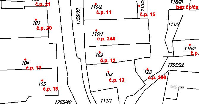 Libochovice 12 na parcele st. 109 v KÚ Libochovice, Katastrální mapa