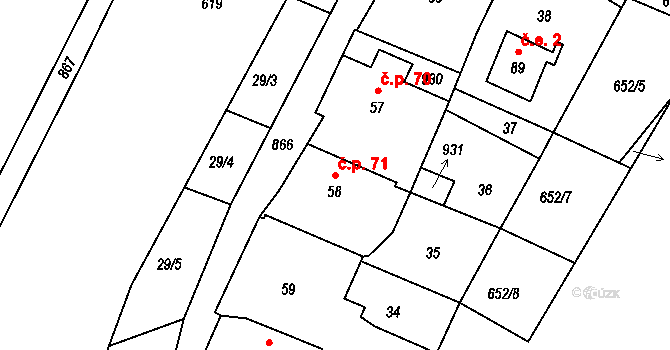 Mukařov 71, Lovečkovice na parcele st. 58 v KÚ Mukařov u Úštěku, Katastrální mapa