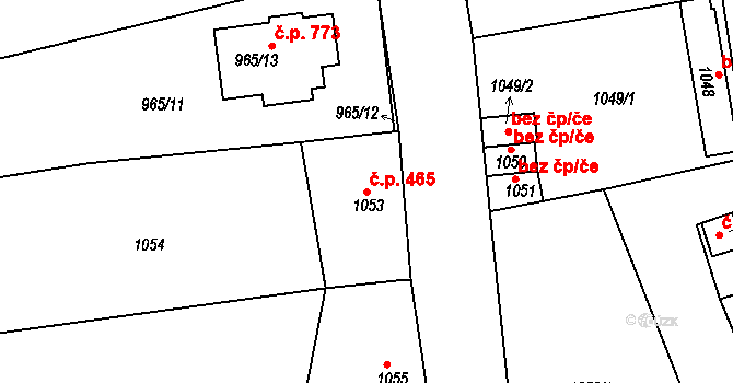 Štětí 465 na parcele st. 1053 v KÚ Štětí I, Katastrální mapa