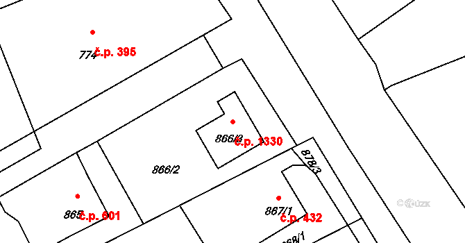Lutyně 1330, Orlová na parcele st. 866/3 v KÚ Horní Lutyně, Katastrální mapa