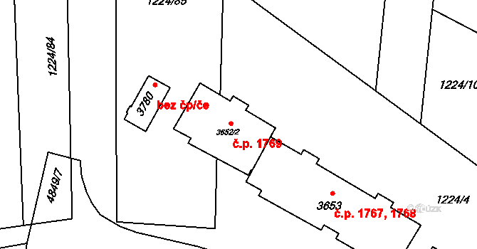 Rožnov pod Radhoštěm 1769 na parcele st. 3652/2 v KÚ Rožnov pod Radhoštěm, Katastrální mapa
