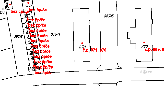 Valašské Meziříčí 870,871 na parcele st. 378 v KÚ Valašské Meziříčí-město, Katastrální mapa