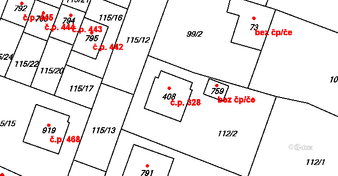 Chýnov 328 na parcele st. 408 v KÚ Chýnov u Tábora, Katastrální mapa