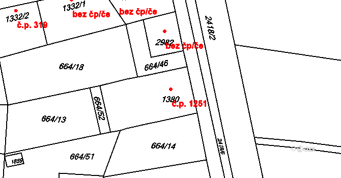 Hořice 1251 na parcele st. 1380 v KÚ Hořice v Podkrkonoší, Katastrální mapa