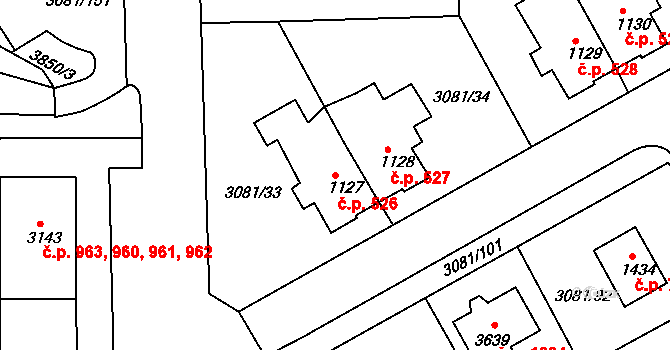 Žichlínské Předměstí 526, Lanškroun na parcele st. 1127 v KÚ Lanškroun, Katastrální mapa