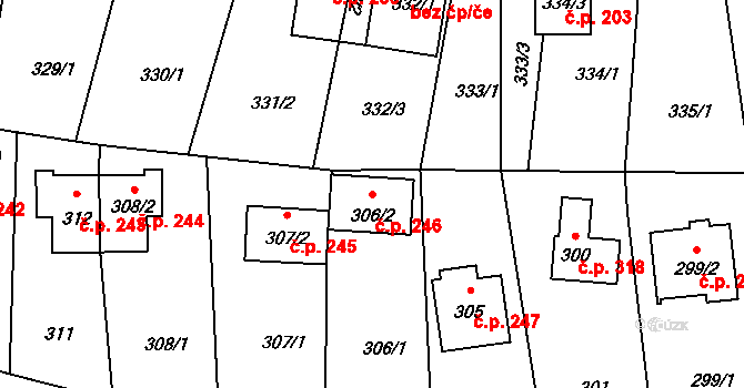 Černé Budy 246, Sázava na parcele st. 306/2 v KÚ Černé Budy, Katastrální mapa