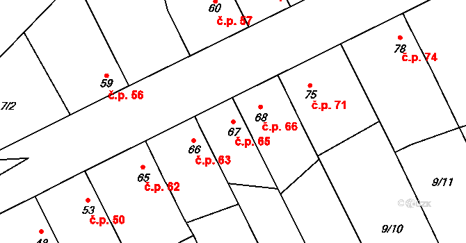 Polabec 65, Poděbrady na parcele st. 67 v KÚ Polabec, Katastrální mapa