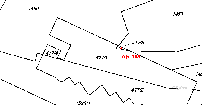 Lnáře 103 na parcele st. 417/1 v KÚ Lnáře, Katastrální mapa